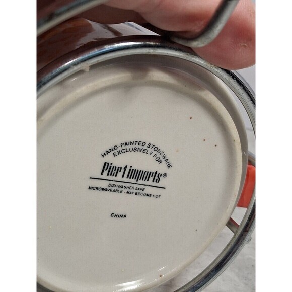 Pier One Inports Hand Painted Stoneware Cup Set of 4 Stackable Cups with Stand. - Picture 5 of 6